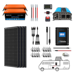 ACOPOWER Lithium Battery Mono Solar Power Complete System with Battery and Inverter for RV Boat 12V Off Grid Kit - Green Vista Living