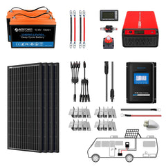 ACOPOWER Lithium Battery Mono Solar Power Complete System with Battery and Inverter for RV Boat 12V Off Grid Kit - Green Vista Living