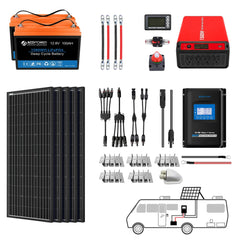 ACOPOWER Lithium Battery Mono Solar Power Complete System with Battery and Inverter for RV Boat 12V Off Grid Kit - Green Vista Living
