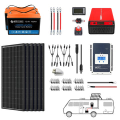 ACOPOWER Lithium Battery Mono Solar Power Complete System with Battery and Inverter for RV Boat 12V Off Grid Kit - Green Vista Living