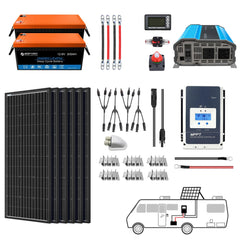 ACOPOWER Lithium Battery Mono Solar Power Complete System with Battery and Inverter for RV Boat 12V Off Grid Kit - Green Vista Living