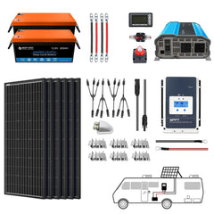 ACOPOWER Lithium Battery Mono Solar Power Complete System with Battery and Inverter for RV Boat 12V Off Grid Kit - Green Vista Living