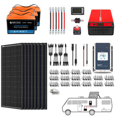 ACOPOWER Lithium Battery Mono Solar Power Complete System with Battery and Inverter for RV Boat 12V Off Grid Kit - Green Vista Living