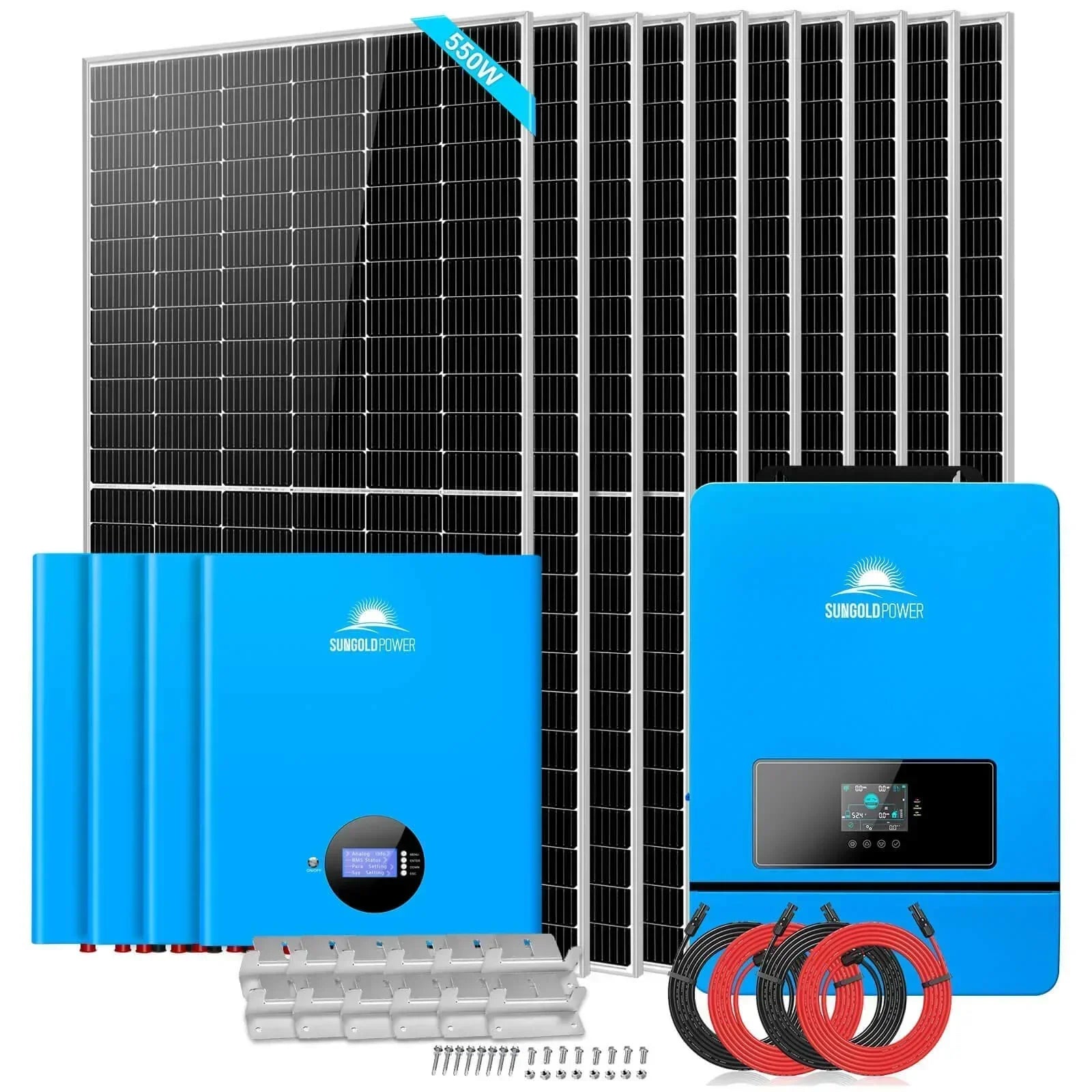 Off Grid Solar Kit 10 X 550 Watts Solar Panels 4 X 5.12KWh Powerwall Lithium Battery 10KW Solar Inverter 48vdc 120v/240v SGM-10K20 - Green Vista Living