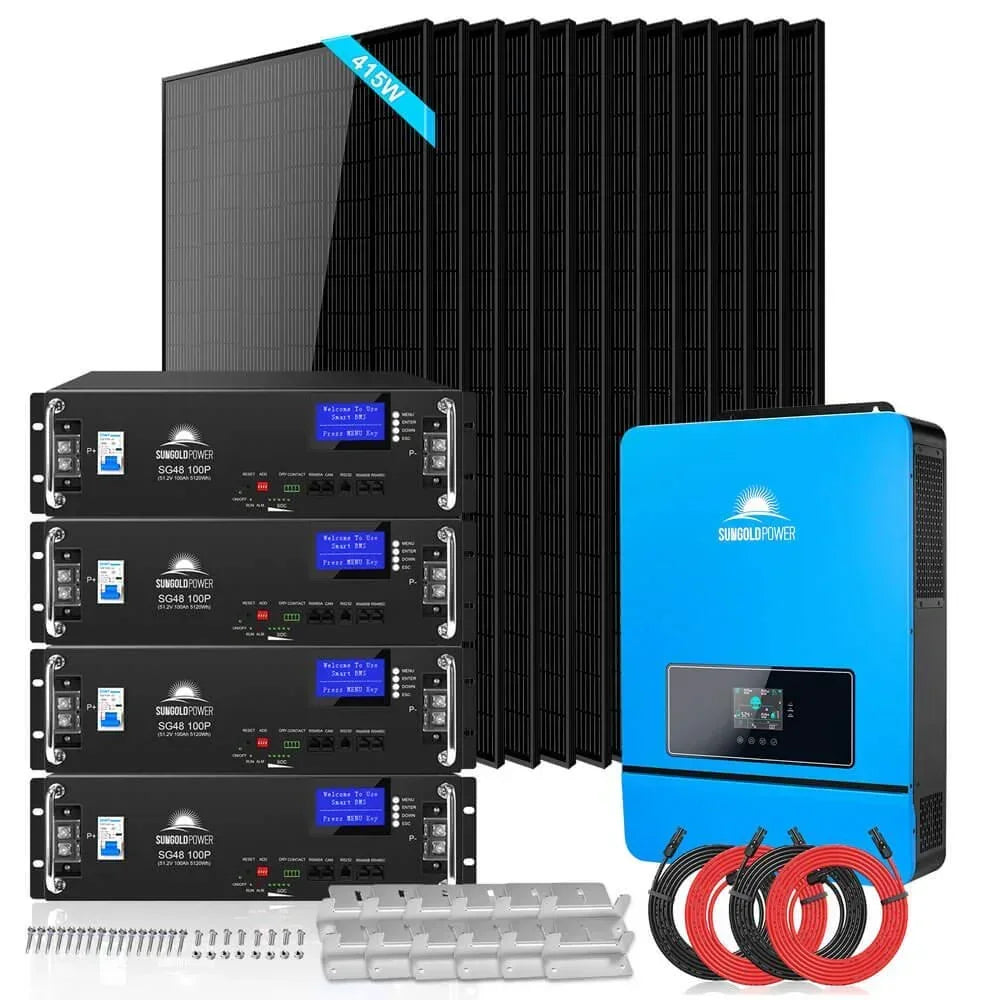 Off Grid Solar Kit 12 X 415 Watts Solar Panels 4 X 5.12kwh Lithium Battery 8000W Solar Inverter 48VDC 120V/240V SGM-8K20 - Green Vista Living