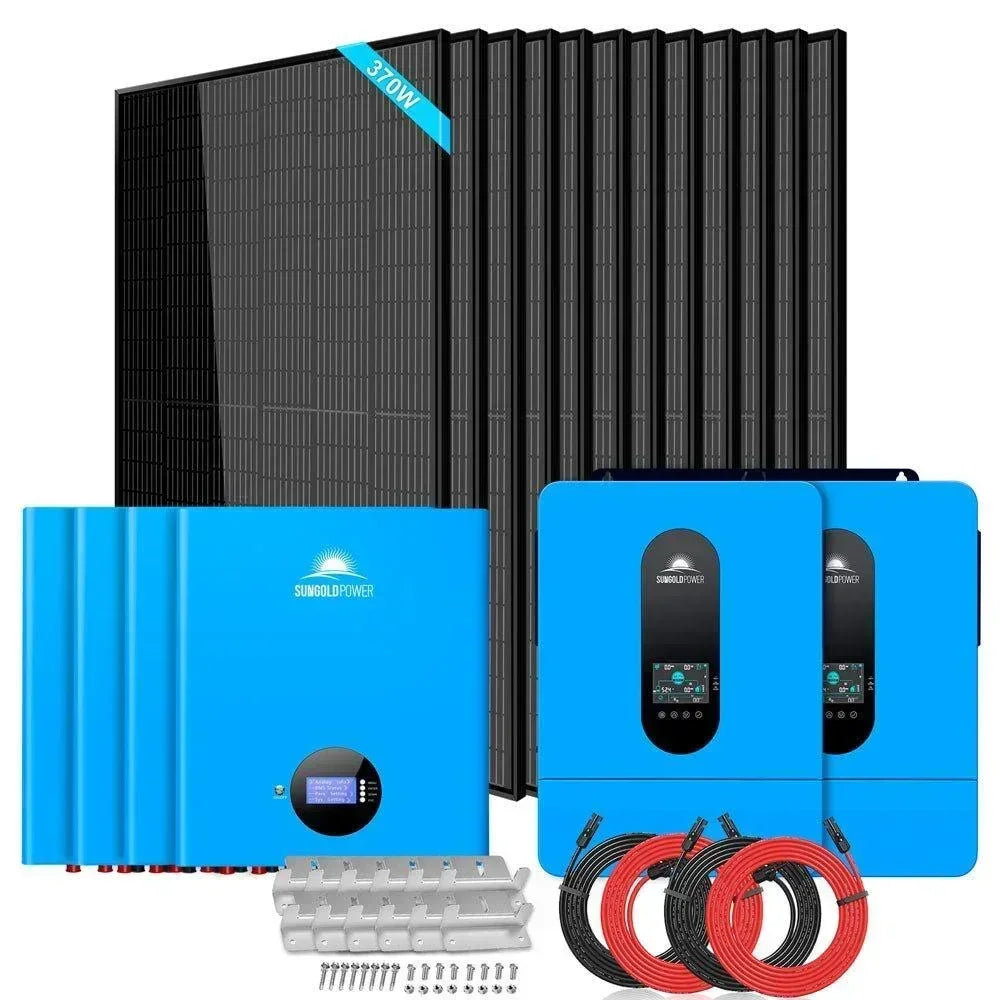 Off-Grid Solar Kit 13000W 48VDC 120VAC/240V 20.48KWH PowerWall Lithium Battery 12 X 370 Watts Solar Panels SGM-1320M - Green Vista Living