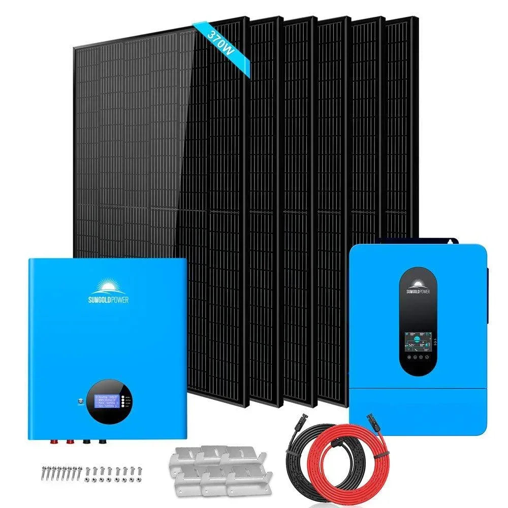 Off-Grid Solar Kit 6500W 48VDC 120/240VAC 5.12KWH PowerWall Lithium Battery 6 X 370 Watts Solar Panels SGM-655M - Green Vista Living