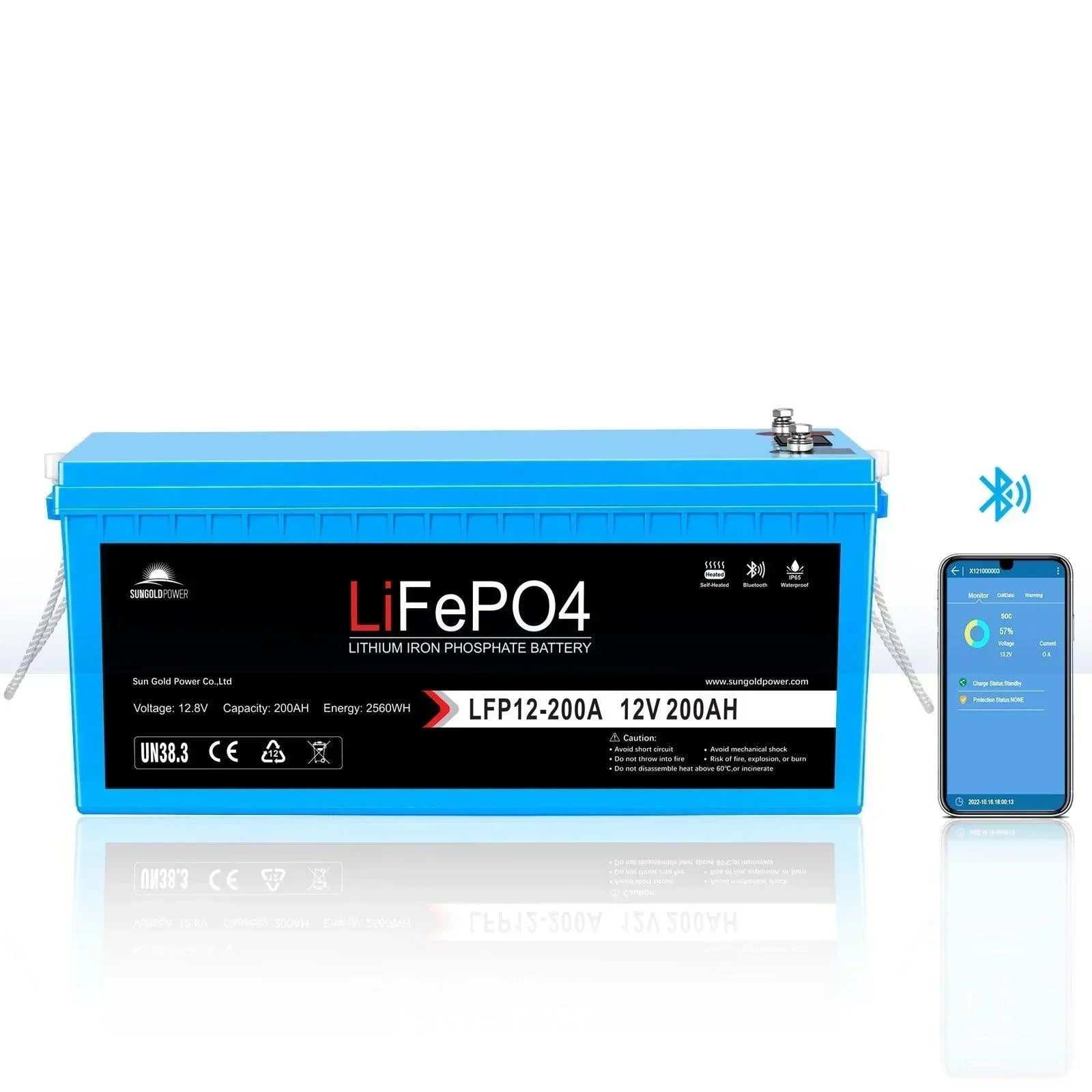 Sungold Power 12V 200Ah LiFePo4 Deep Cycle Lithium Battery Bluetooth / Self-Heating / IP65 - Green Vista Living