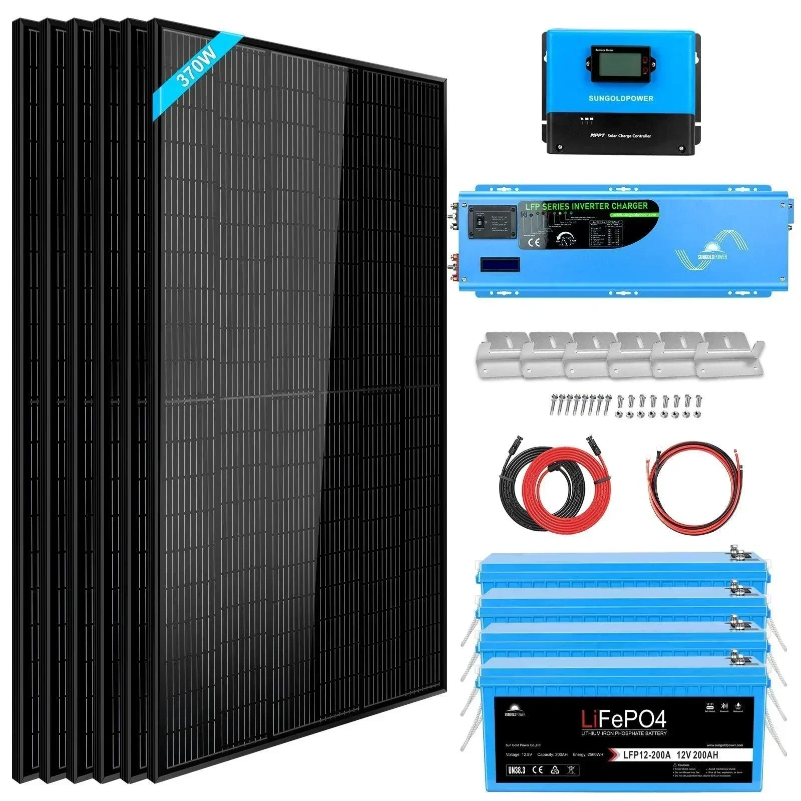 Off Grid Solar Kit 6000W 24VDC 120V/240V 10.24KWH Lithium Battery 6 X 370 Watt Solar Panels SGK-PRO62 - Green Vista Living