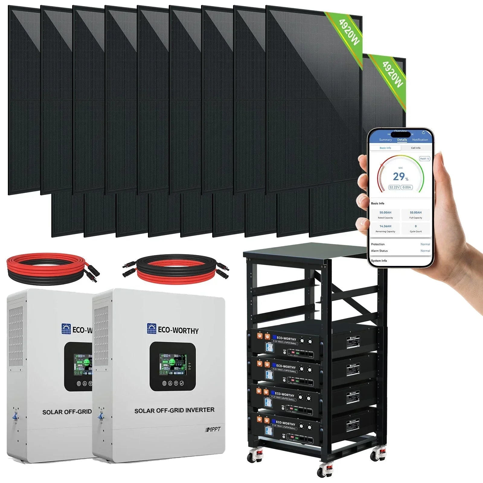ECO-WORTHY Complete Off-Grid Solar Panel Kit | 2×5kW 120V/240V Output | 20.48kWh–30.72kWh Lithium Battery | 7380W–9840W Solar Input - Green Vista Living