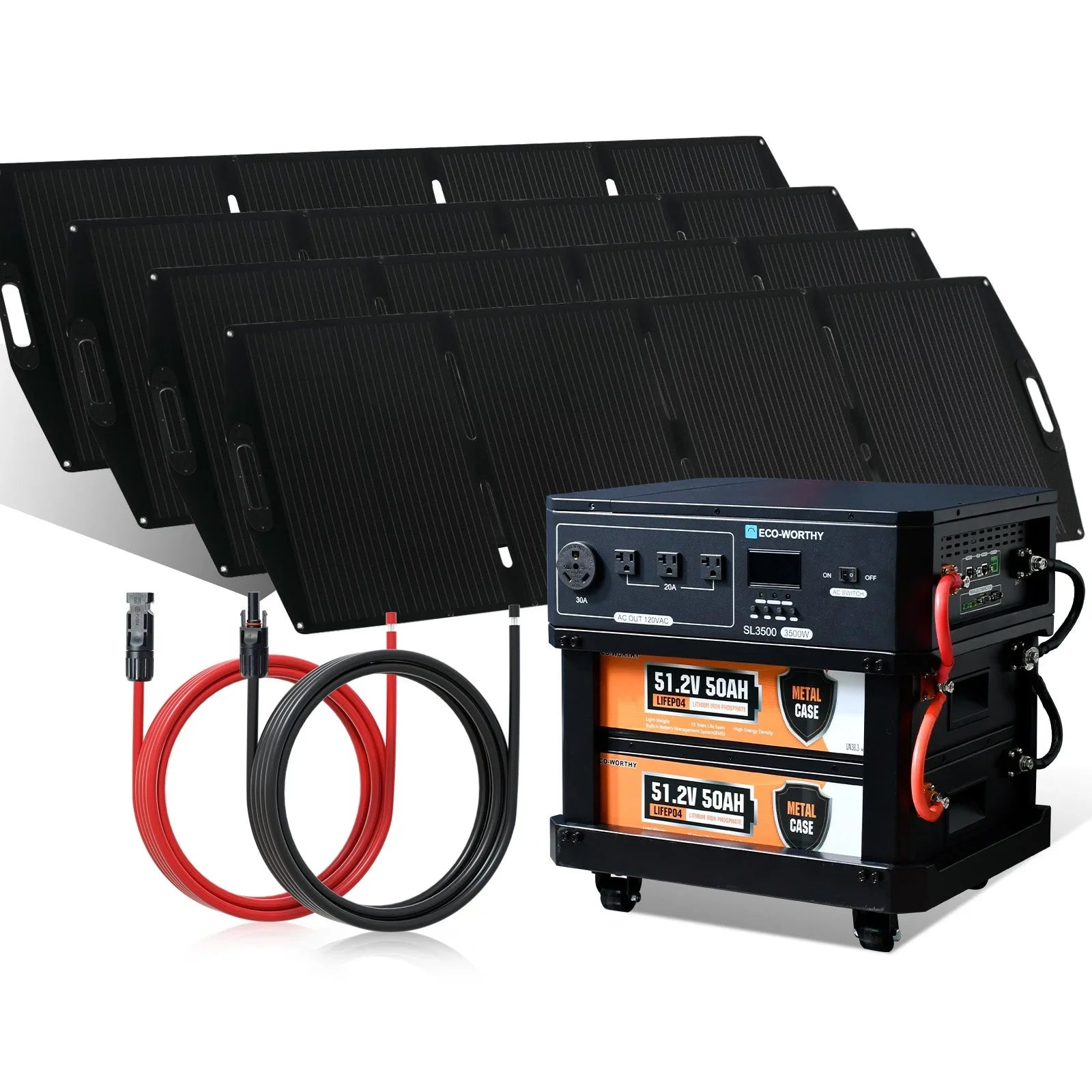 ECO-WORTHY SL3500 Stackable Power Station with 4×200W Portable Solar Panels | 5120 Wh Capacity | Emergency Backup | Portable & Expandable Power & Capacity Eco-Worthy