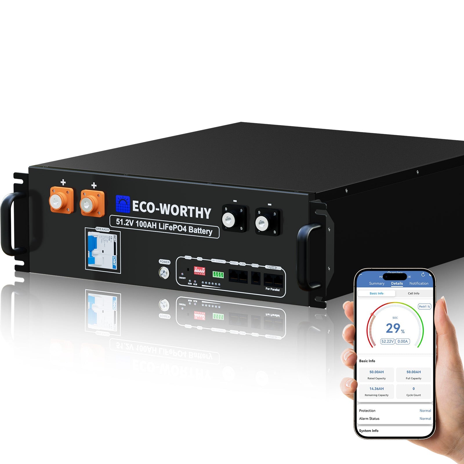 ECO-WORTHY 48V 100Ah Server Rack Battery | 5.12kWh V3 Lithium Battery | UL1973 | UL9540A | CEC Eco-Worthy