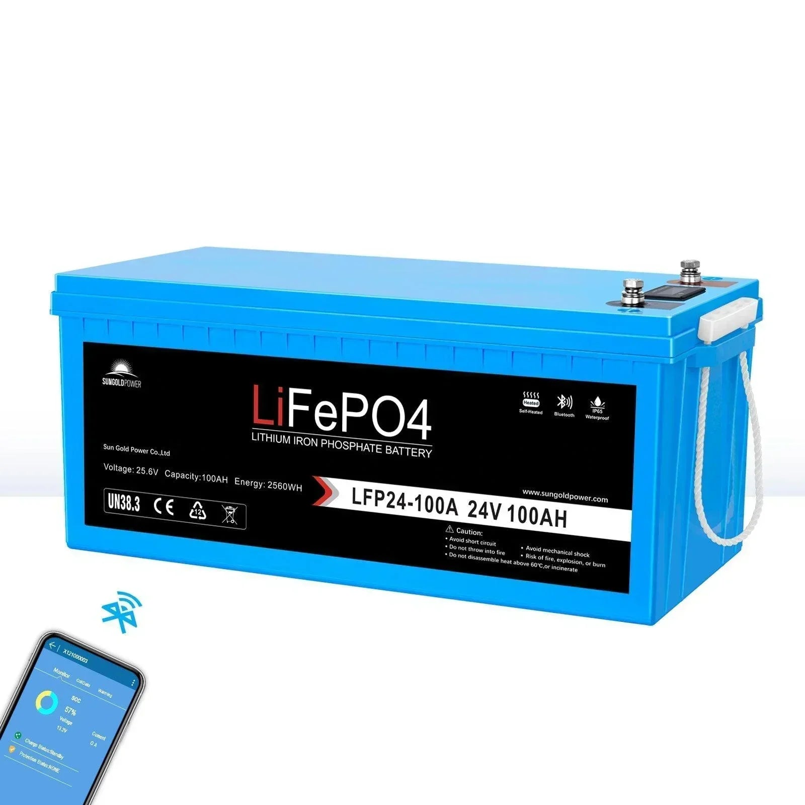 Sungold Power 24V 100Ah LiFePo4 Deep Cycle Lithium Battery Bluetooth Self-Heating / IP65 - Green Vista Living