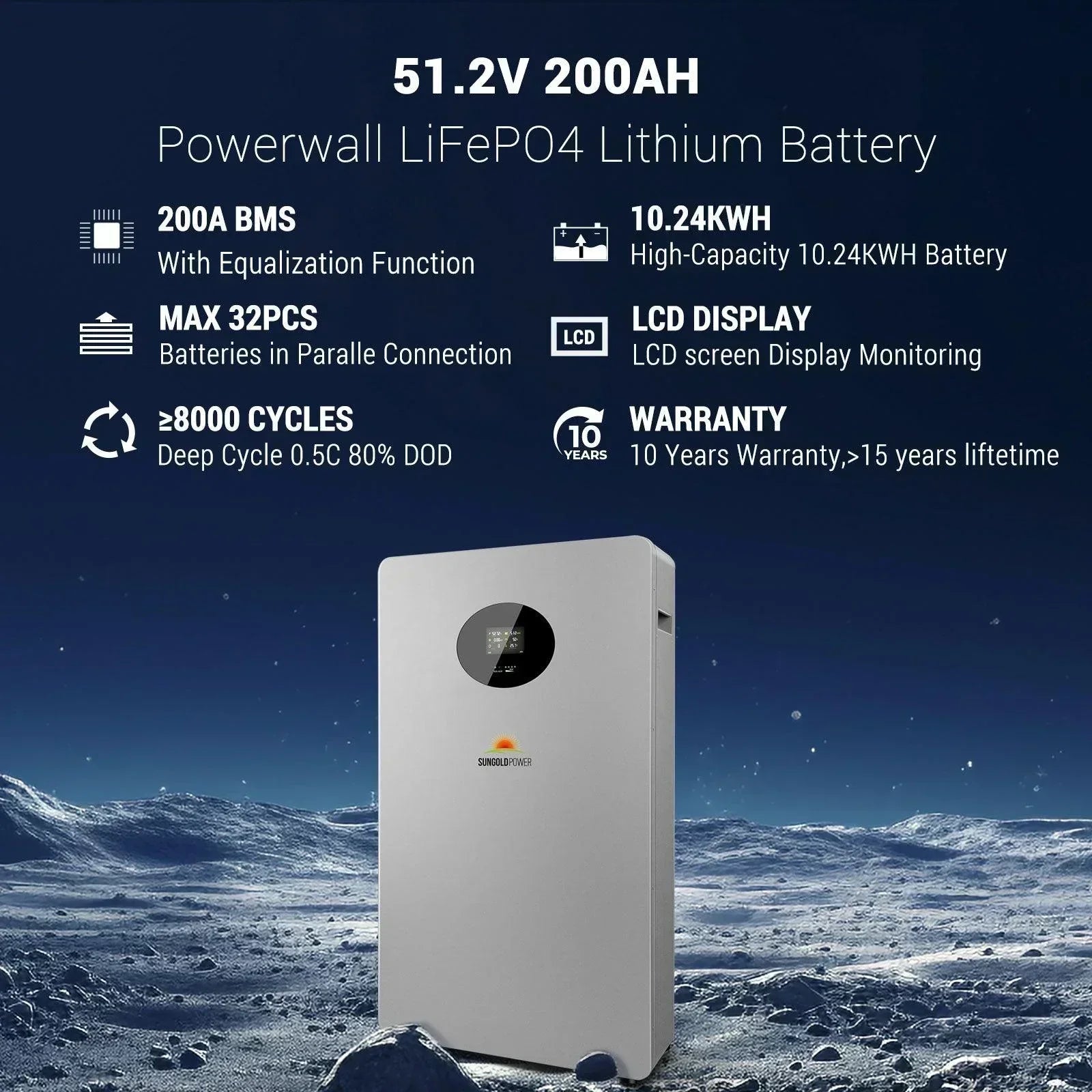 Sungold Power Powerwall X LITHIUM BATTERY 51.2V 200AH SG48200T - Green Vista Living