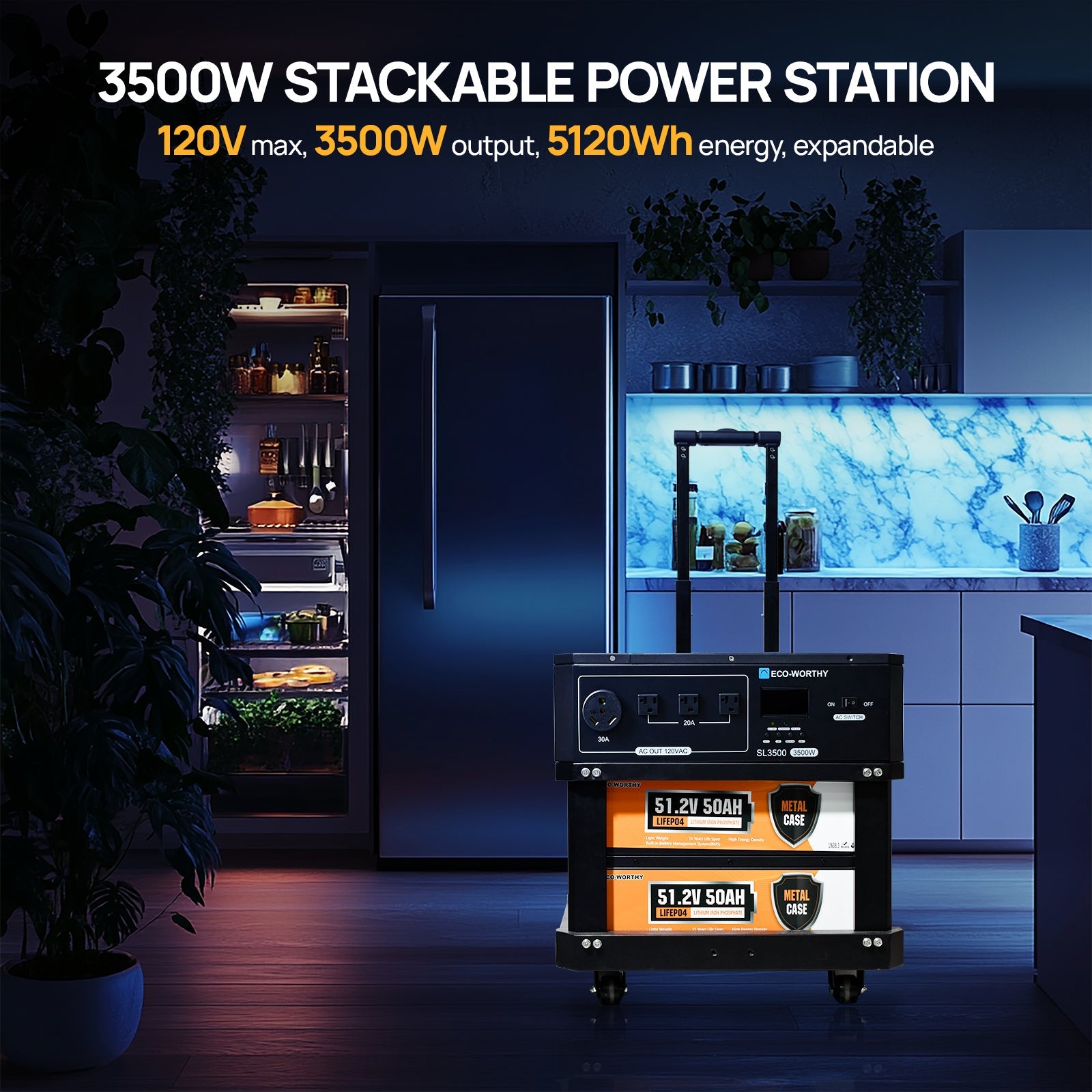 ECO-WORTHY SL3500 Stackable Power Station with 4×200W Portable Solar Panels | 5120 Wh Capacity | Emergency Backup | Portable & Expandable Power & Capacity Eco-Worthy