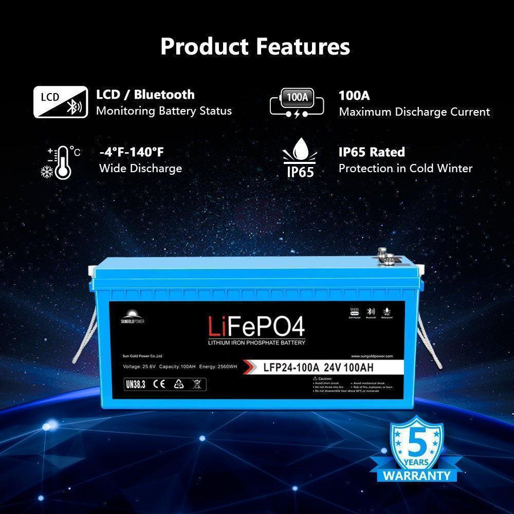 Sungold Power 24V 100Ah LiFePo4 Deep Cycle Lithium Battery Bluetooth Self-Heating / IP65 - Green Vista Living