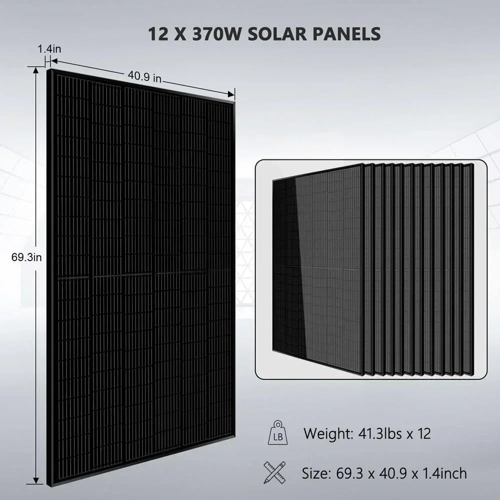 Off-Grid Solar Kit 13000W 48VDC 120VAC/240V 20.48KWH PowerWall Lithium Battery 12 X 370 Watts Solar Panels SGM-1320M - Green Vista Living