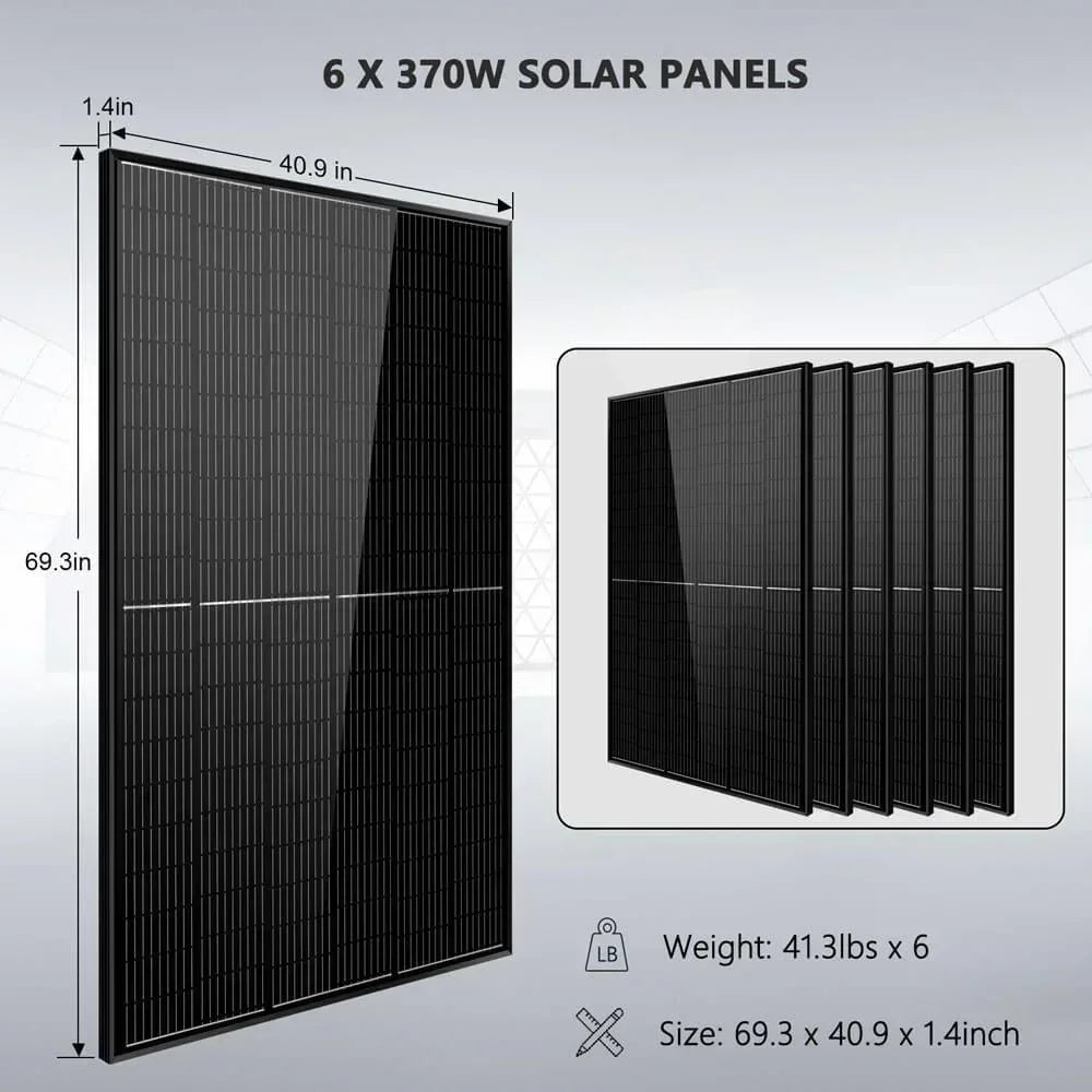 Off-Grid Solar Kit 6500W 48VDC 120/240VAC 10.24KWH PowerWall Lithium Battery 6 X 370 Watts Solar Panels SGM-6510M - Green Vista Living
