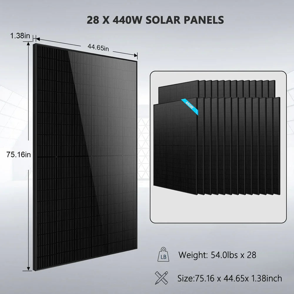 Hybrid Solar Kit 11.4KW 48V Split Phase 30.72KWH Lithium Battery 28 X 450 Watt Solar Panel SGH-11N3E - Green Vista Living