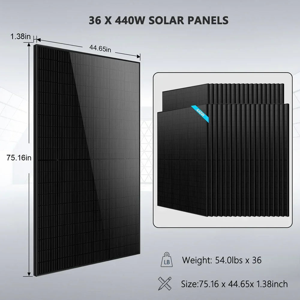 Hybrid Solar Kit 11.4KW 48V Split Phase 51.2 KWH Lithium Battery 36 X 450 Watt Solar Panel SGH-11N5E - Green Vista Living