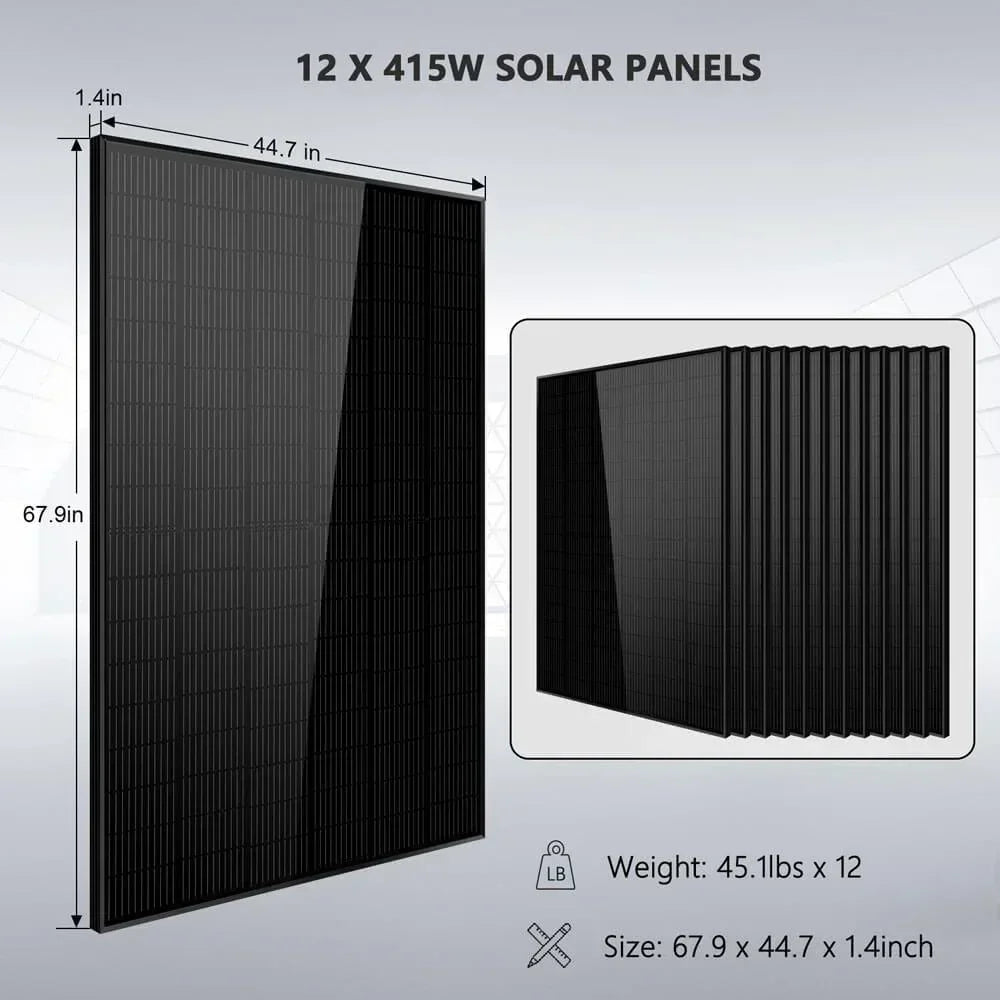 Off Grid Solar Kit 10000W 48VDC 120VAC/240V 20.48KWH Powerwall Lithium Battery 12 X 415 Watts Solar Panels SGM-10M2T - Green Vista Living