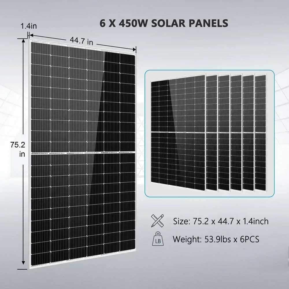 Complete off Grid Solar Kit 6500W 48V 120V/240V output 10.24KWH Lithium Battery 2700 Watt Solar Panel SGK-65PRO - Green Vista Living