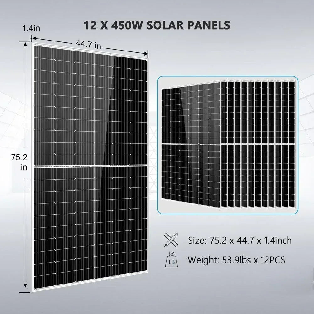 Complete Off Grid Solar Kit 8000W 48V 120V/240V output 10.24KWH Lithium Battery 5400 Watt Solar Panel SGK-8MAX - Green Vista Living