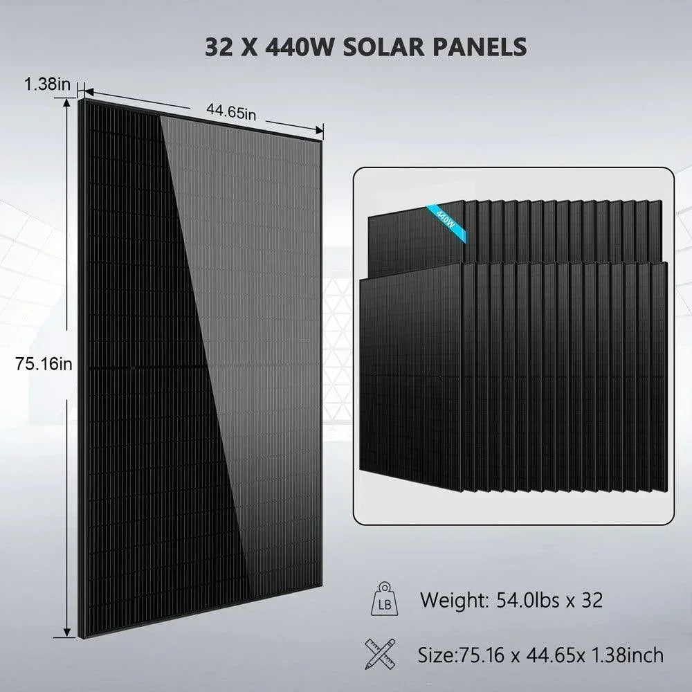 Off Grid Solar Kit 20Kw 48VDC 120v/240v 30.72kwh Lithium Battery 32 X 450 Watts Solar Panels SGR-20K30E - Green Vista Living