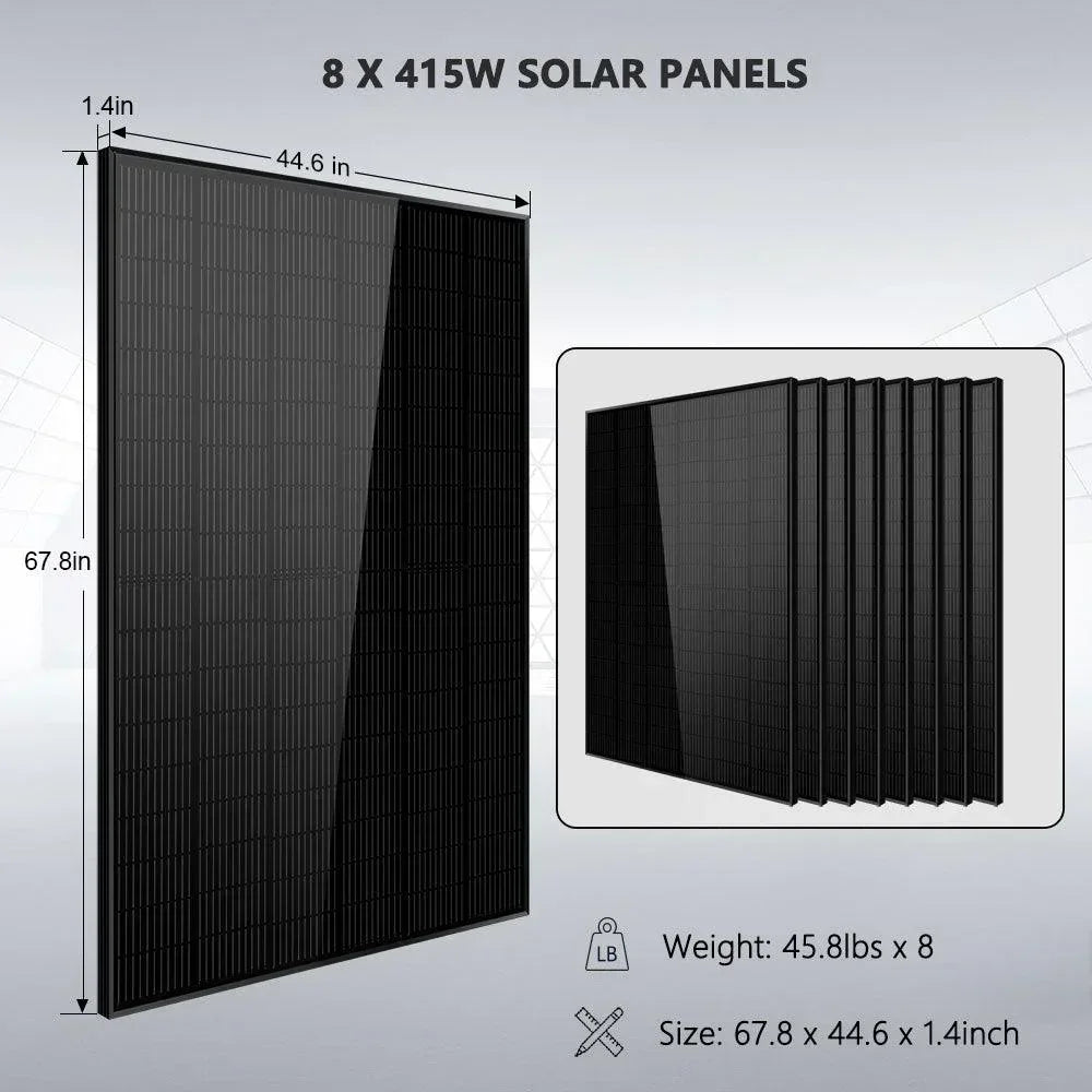 Off-Grid Solar Kit 8000W 48VDC 120V/240V LifePo4 10.24KWH Lithium Battery 8 X 415 Watts Solar Panels SGR-8K10E - Green Vista Living