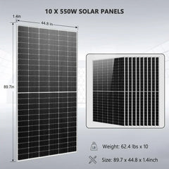 Off Grid Solar Kit 10 X 550 Watts Solar Panels 4 X 5.12KWh Powerwall Lithium Battery 10KW Solar Inverter 48vdc 120v/240v SGM-10K20 - Green Vista Living