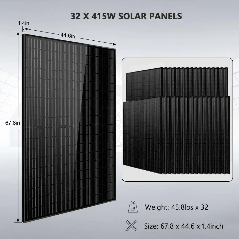 Off Grid Solar Kit 16KW 48VDC 120V/240V 25.6KWH LITHIUM BATTERY 32 X 415 Watts Solar Panels SGR-16K25E - Green Vista Living