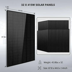 Off Grid Solar Kit 16KW 48VDC 120V/240V 25.6KWH LITHIUM BATTERY 32 X 415 Watts Solar Panels SGR-16K25E - Green Vista Living