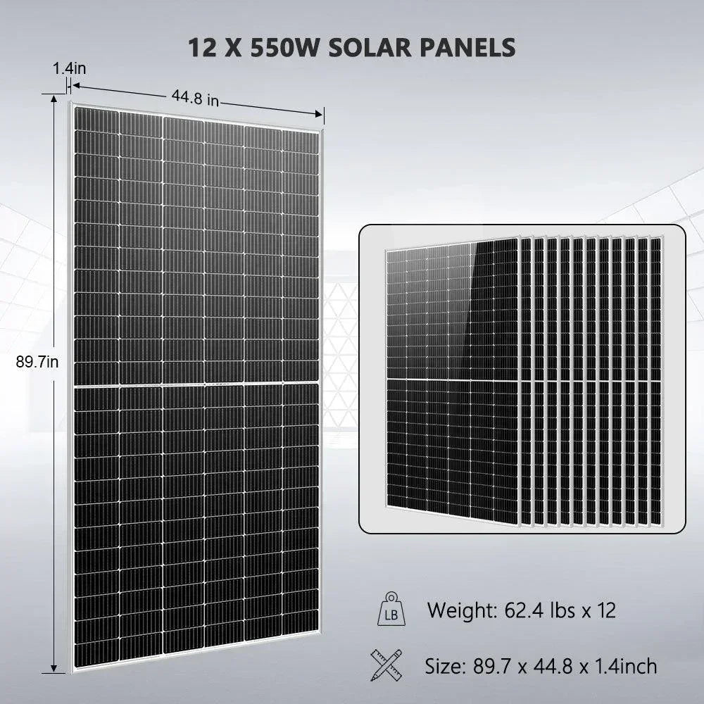 Off Grid Solar Kit 10KW 48VDC 120V/240V 25.6KWH Lithium Battery 12 X 550 Watts Solar Panels SGR-10K - Green Vista Living