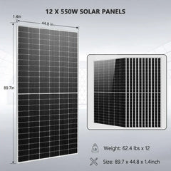 Off Grid Solar Kit 10KW 48VDC 120V/240V 25.6KWH Lithium Battery 12 X 550 Watts Solar Panels SGR-10K - Green Vista Living