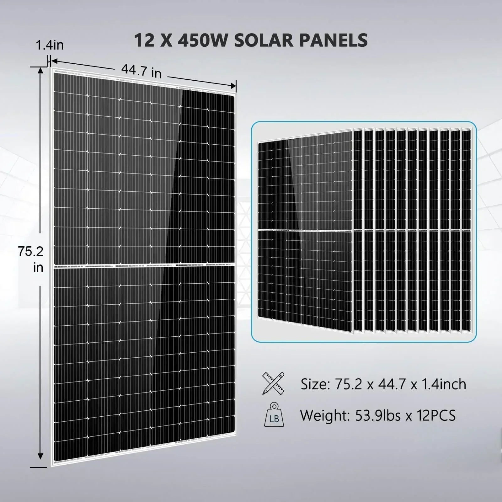 Off Grid Solar Kit 10000W 48VDC 120V/240V LifePO4 20.48KWH Lithium Battery 12 X 450 Watts Solar Panels SGR-10K2M - Green Vista Living