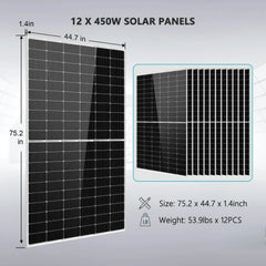 Off Grid Solar Kit 10000W 48VDC 120V/240V LifePO4 20.48KWH Lithium Battery 12 X 450 Watts Solar Panels SGR-10K2M - Green Vista Living