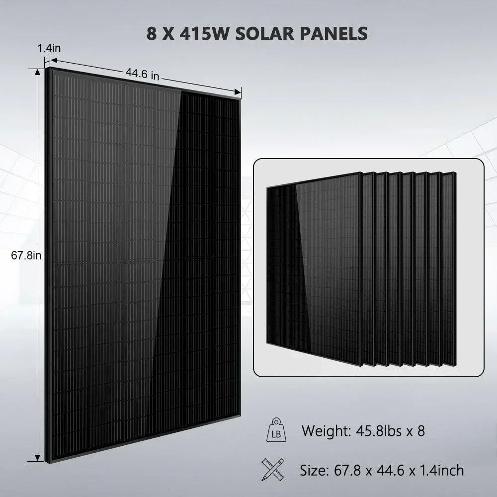 Off-Grid Solar Kit 6500W 48VDC 120/240VAC LifePo4 10.24KWH Lithium Battery 8 X 415W Solar Panels SGR-6510E - Green Vista Living