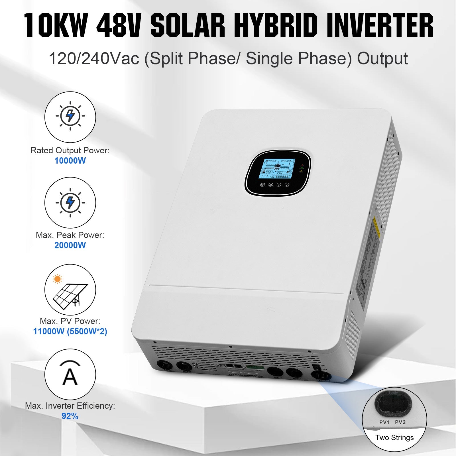 ECO-WORTHY Complete Off-Grid Solar Power System - 10000W 120/240V Output | 20.48kWh/61.44kWh Lithium Battery | 4920 Watts/14760Watts PV Input - Green Vista Living