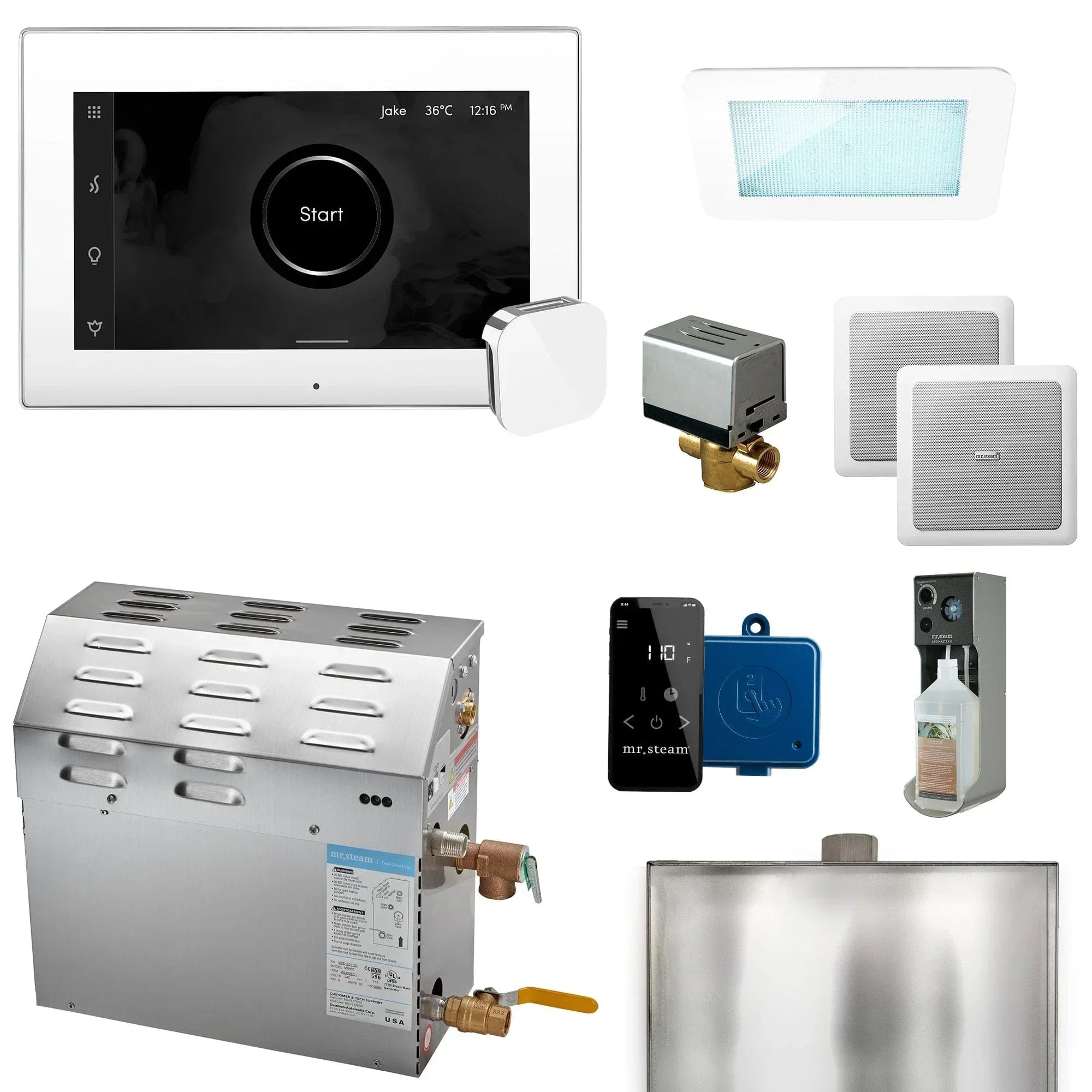 Mr.Steam MS XDream Generator Package Steam Shower Generator Package with iSteamX Control and Aroma Glass SteamHead - Green Vista Living