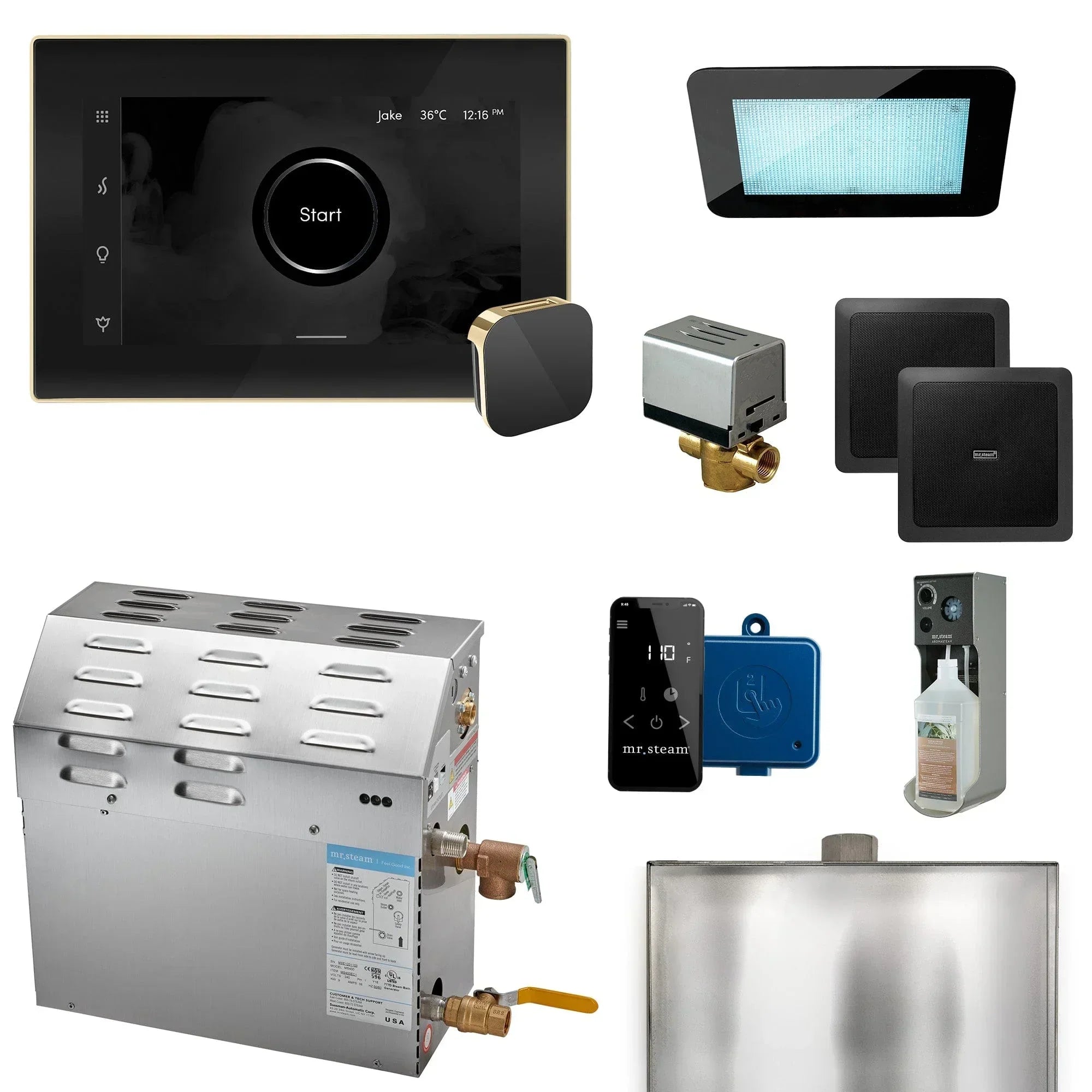 Mr.Steam MS XDream Generator Package Steam Shower Generator Package with iSteamX Control and Aroma Glass SteamHead - Green Vista Living