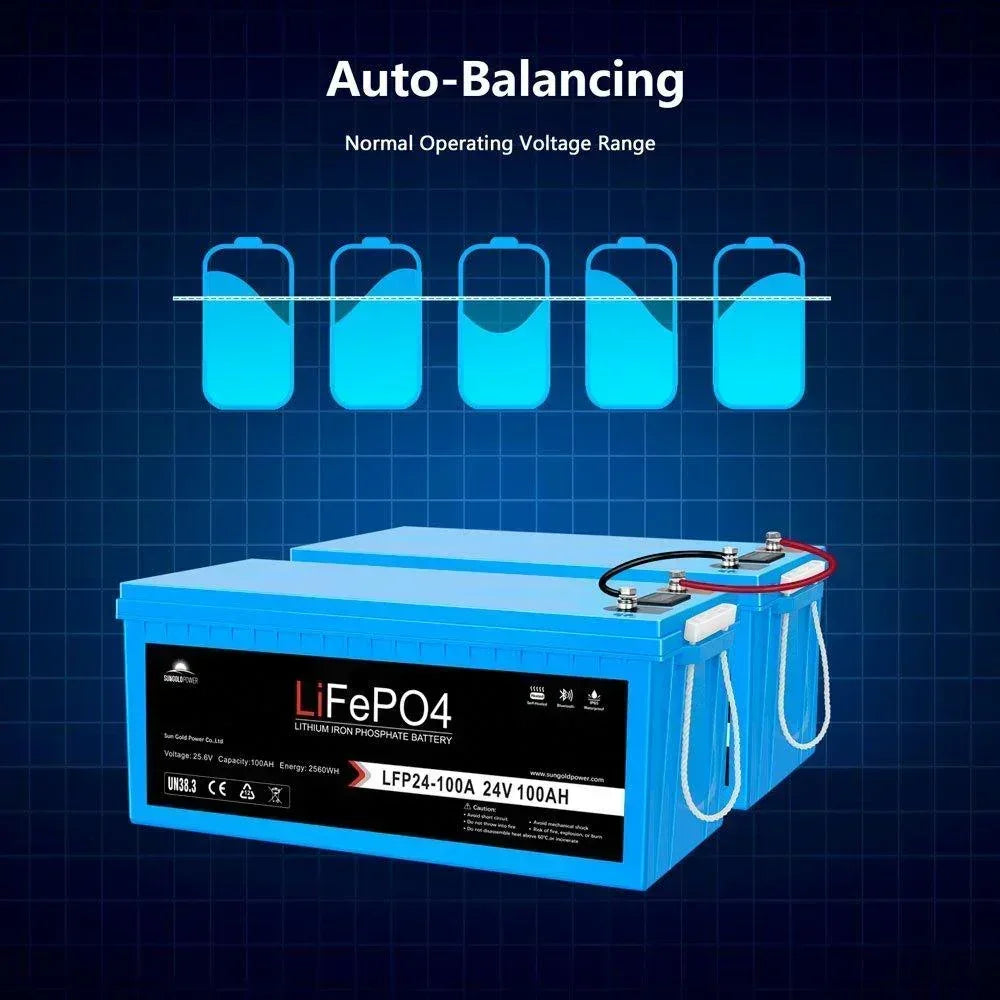 Sungold Power 24V 100Ah LiFePo4 Deep Cycle Lithium Battery Bluetooth Self-Heating / IP65 - Green Vista Living
