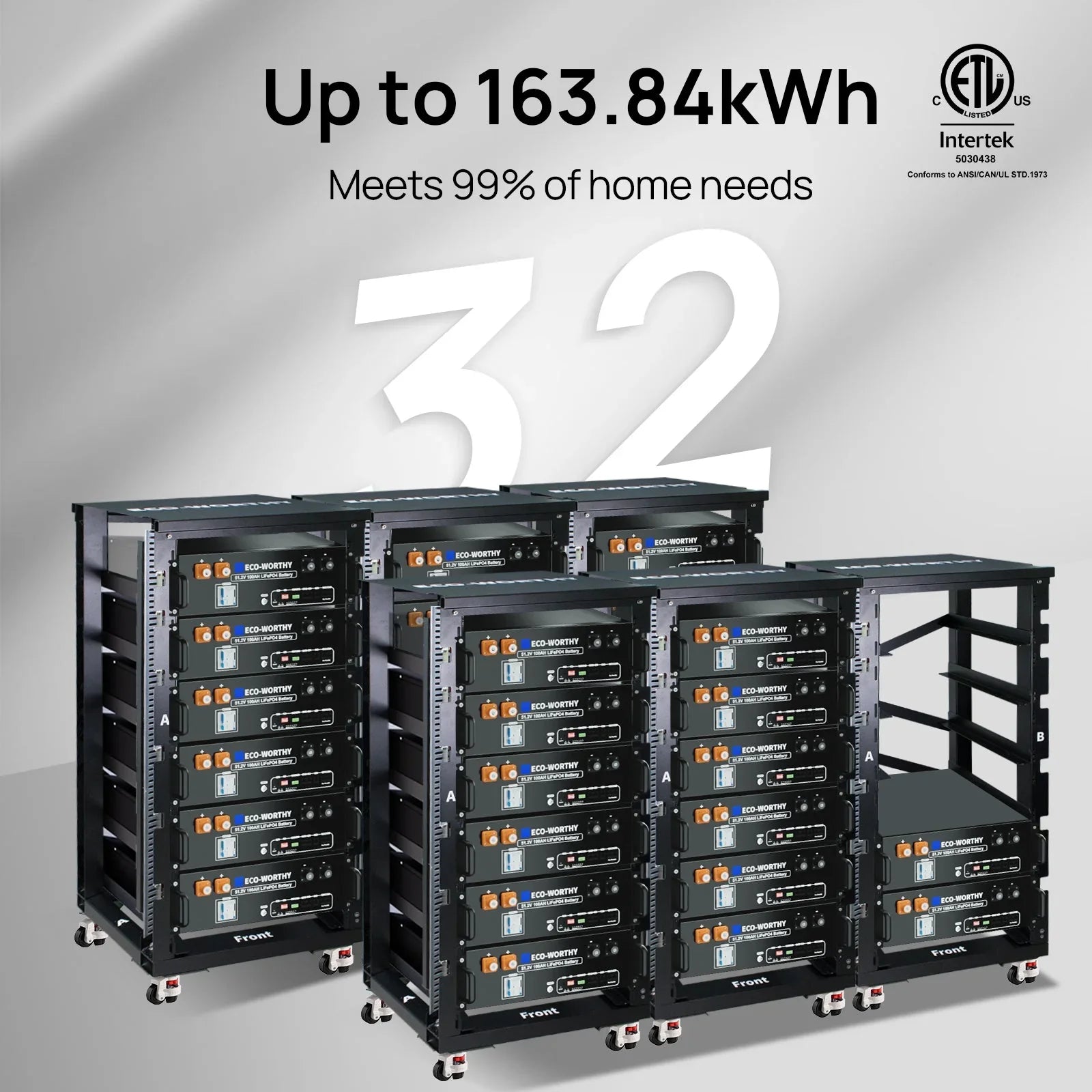 ECO-WORTHY 48V 100Ah Server Rack Battery | 5.12kWh V3 Lithium Battery | UL1973 | UL9540A | CEC Eco-Worthy