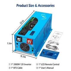 Sungold Power 2000W DC 12V Pure Sine Wave Inverter With Charger - Green Vista Living