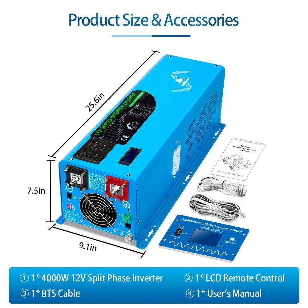 4000W DC 12V Split Phase Pure Sine Wave Inverter With Charger - Green Vista Living