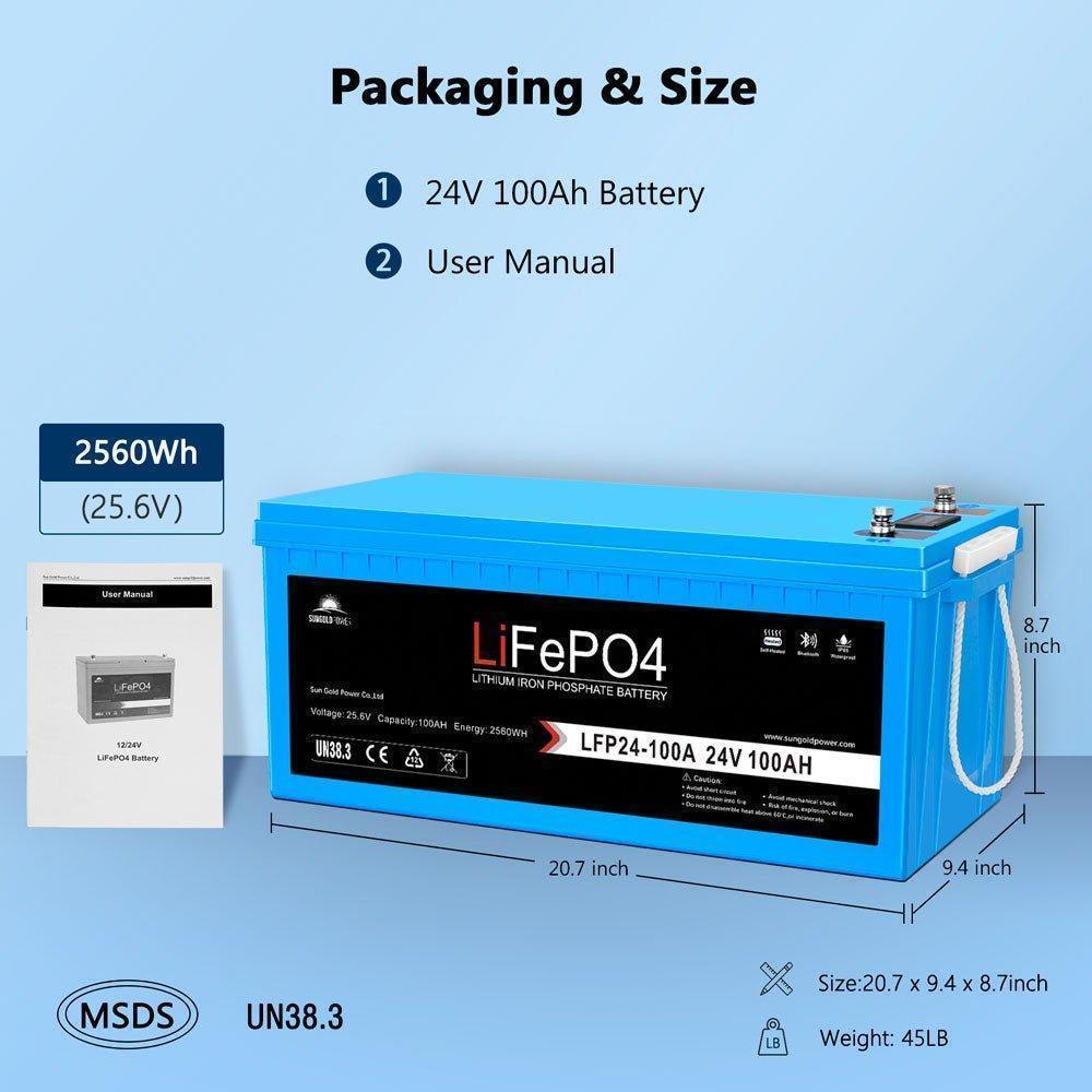Sungold Power 24V 100Ah LiFePo4 Deep Cycle Lithium Battery Bluetooth Self-Heating / IP65 - Green Vista Living
