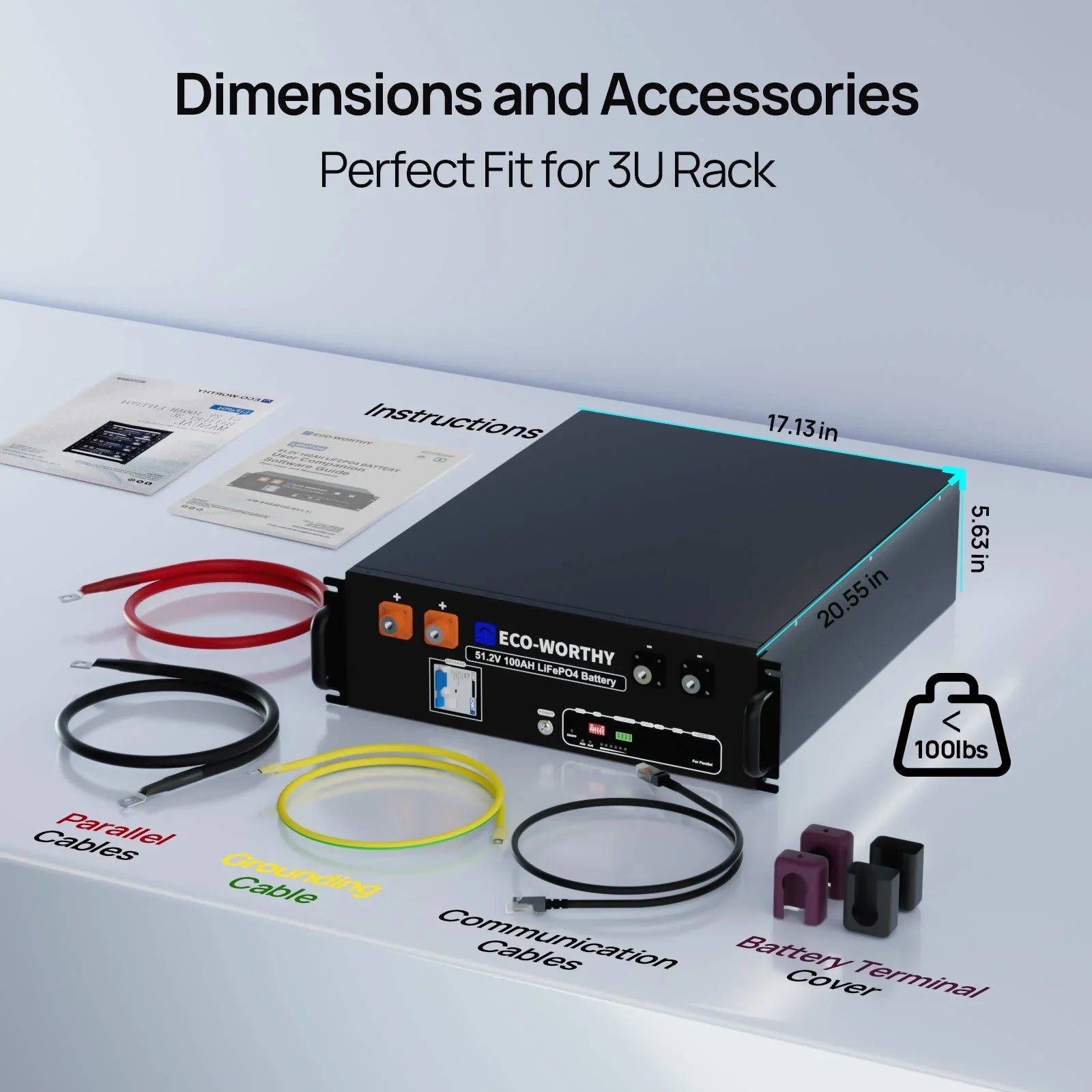 ECO-WORTHY 48V 100Ah Server Rack Battery | 5.12kWh V3 Lithium Battery | UL1973 | UL9540A | CEC Eco-Worthy