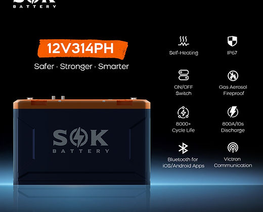 SOK Battery 12V 314Ah Lithium Battery, Built-in heater & Bluetooth, Victron CAN Comms | SOK Battery - Green Vista Living