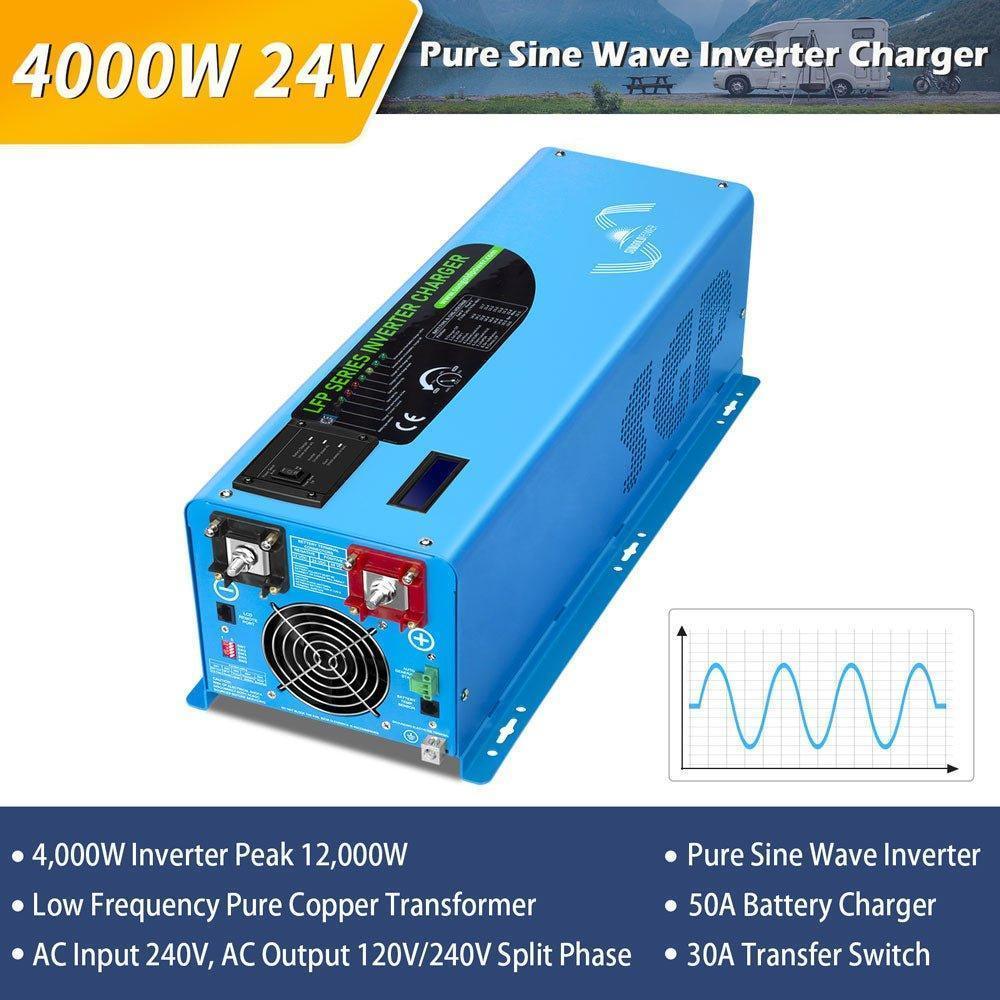 4000W DC 24V Split Phase Pure Sine Wave Inverter With Charger - Green Vista Living