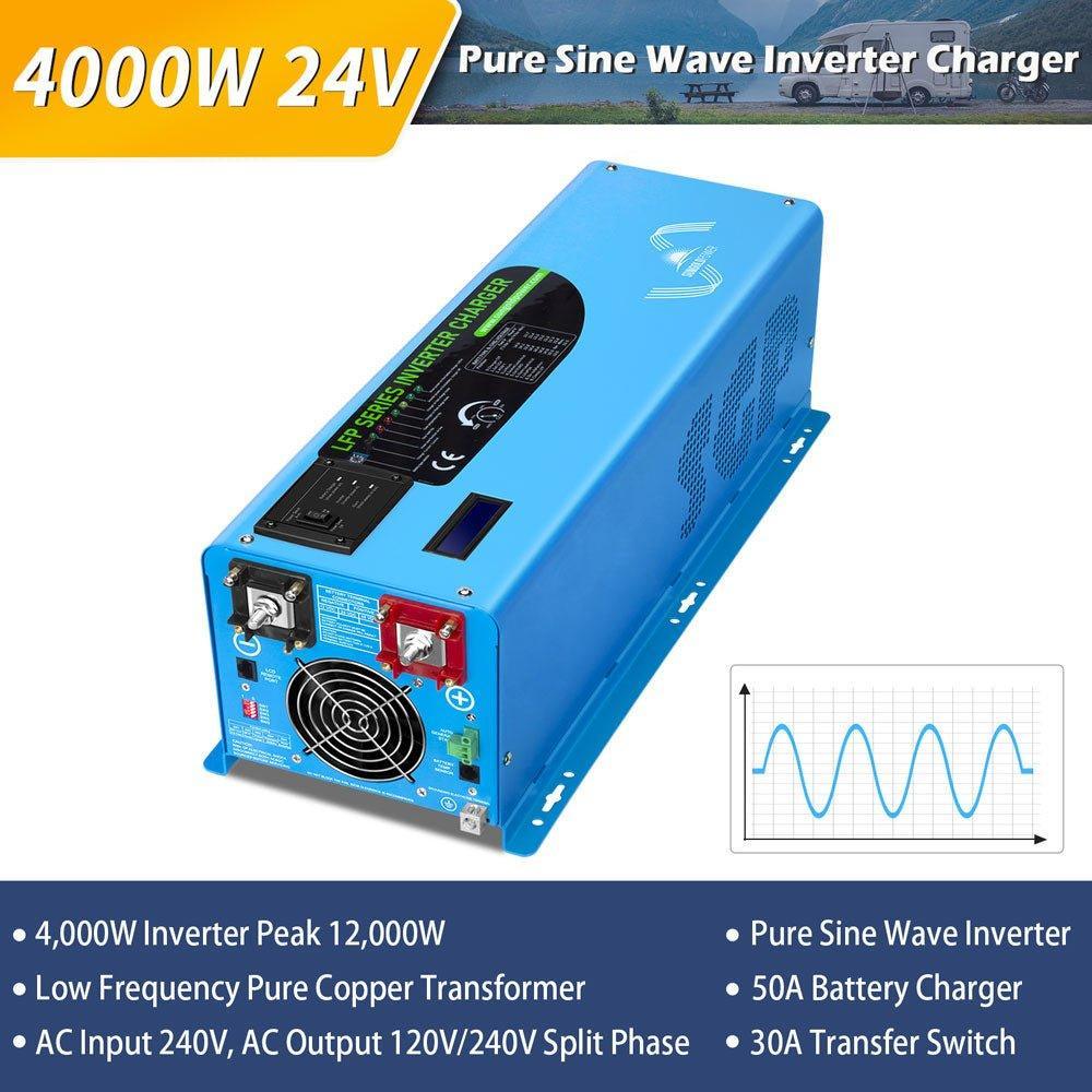 4000W DC 24V Split Phase Pure Sine Wave Inverter With Charger - Green Vista Living