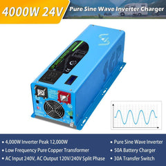 4000W DC 24V Split Phase Pure Sine Wave Inverter With Charger - Green Vista Living